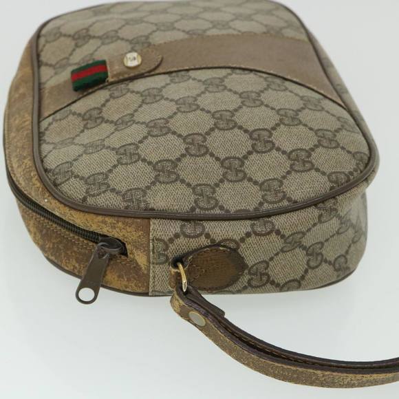 GUCCI GG Canvas Web Sherry Line Clutch Bag PVC Leather Beige Green Auth ep1670 - Picture 4 of 16